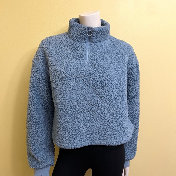 Dusty Blue Faux Shearling Sweater - Picture 1 of 7